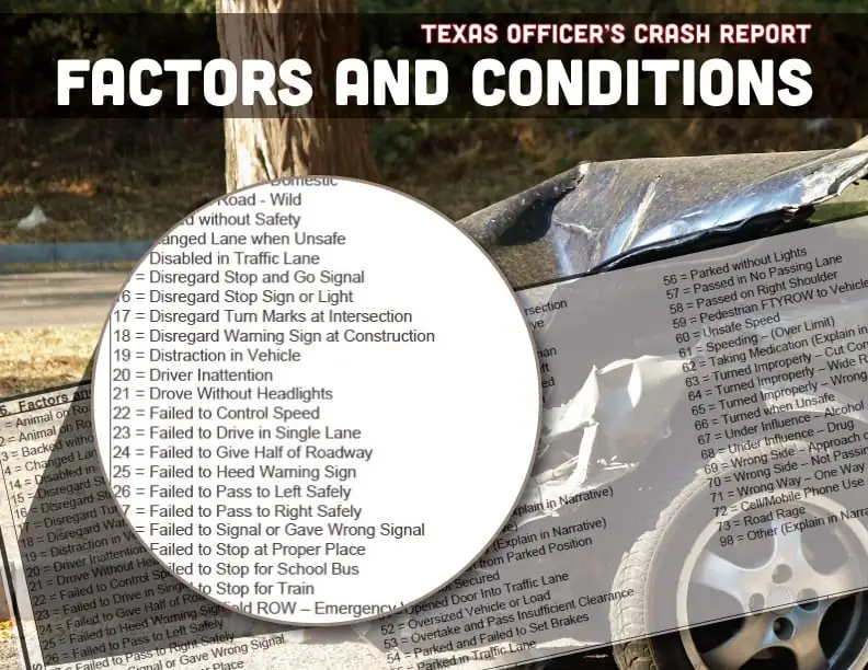 What are Factors and Conditions in Texas Crash Reports