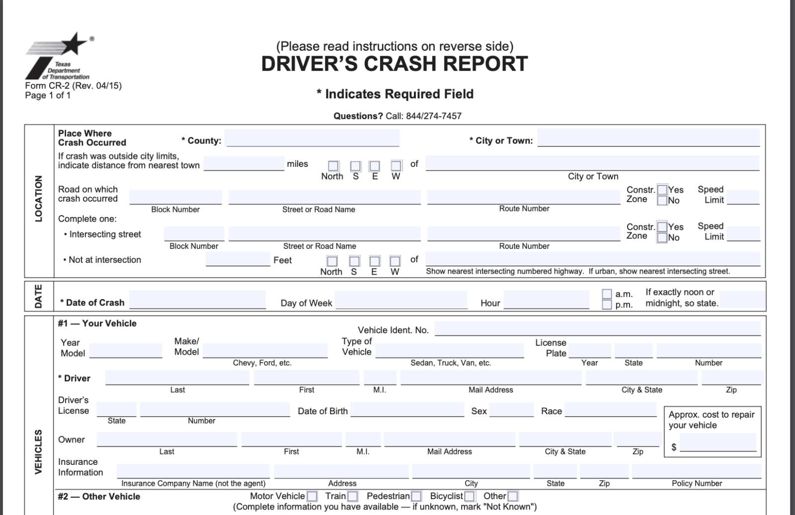 Texas Crash Report Form