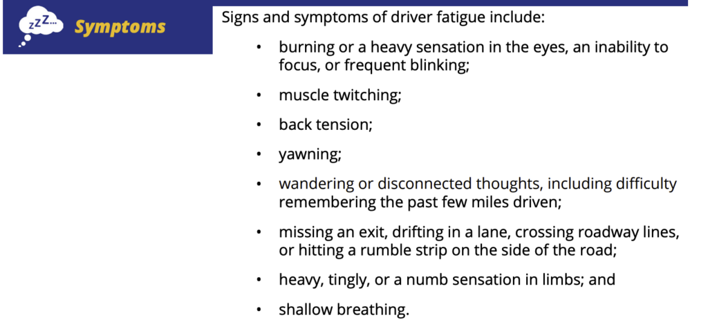 Signs of truck driver fatigue