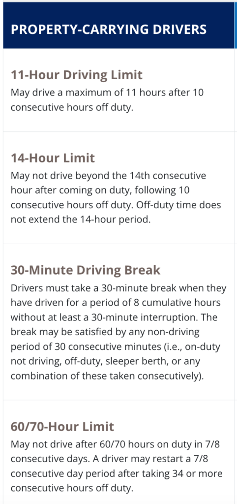DOT truck driver hours rules summary