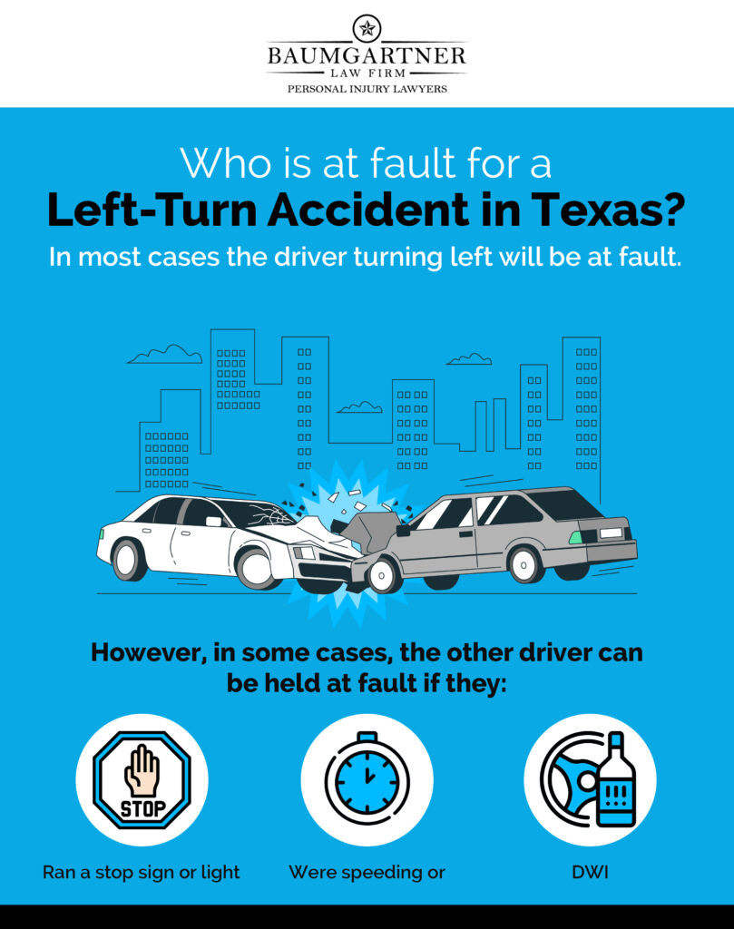 Who is at fault for a left turn accident in Texas?