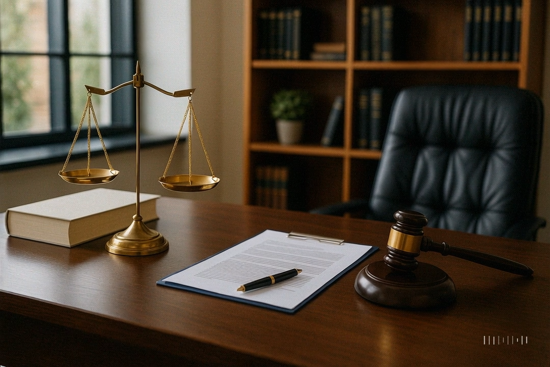 Negotiating compensation for daycare injuries - Law office with papers, scale and gavel